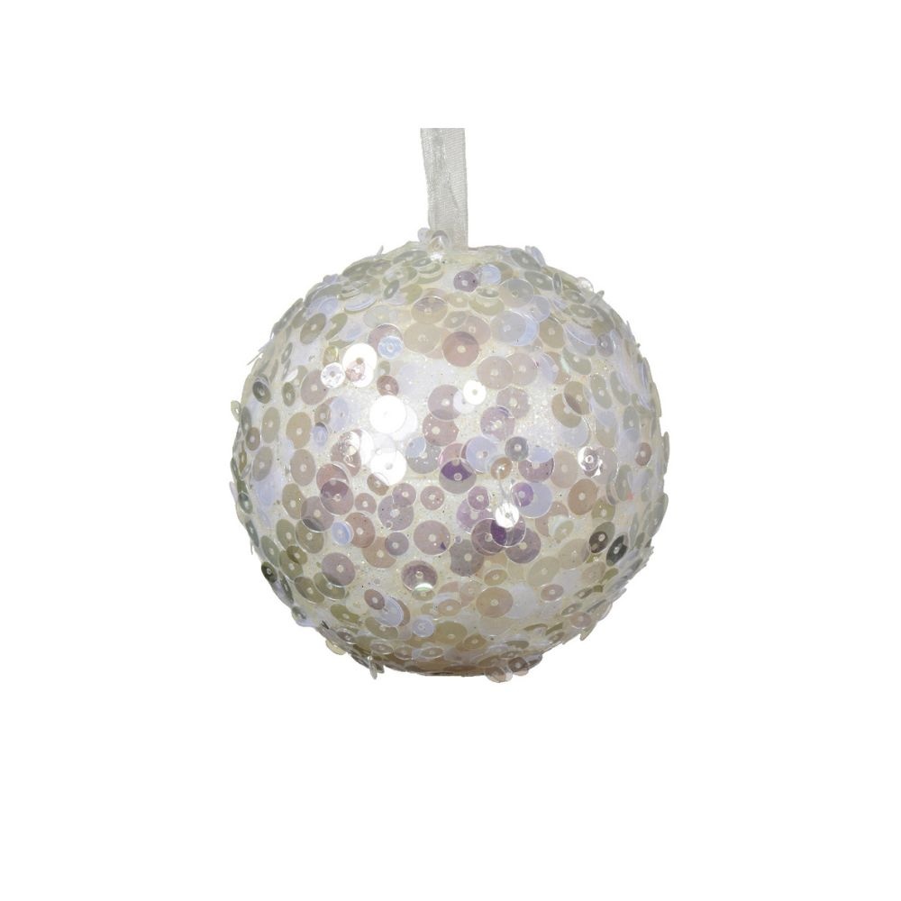 Gedecoreerde kerstbal ø8cm | foam | wolwit