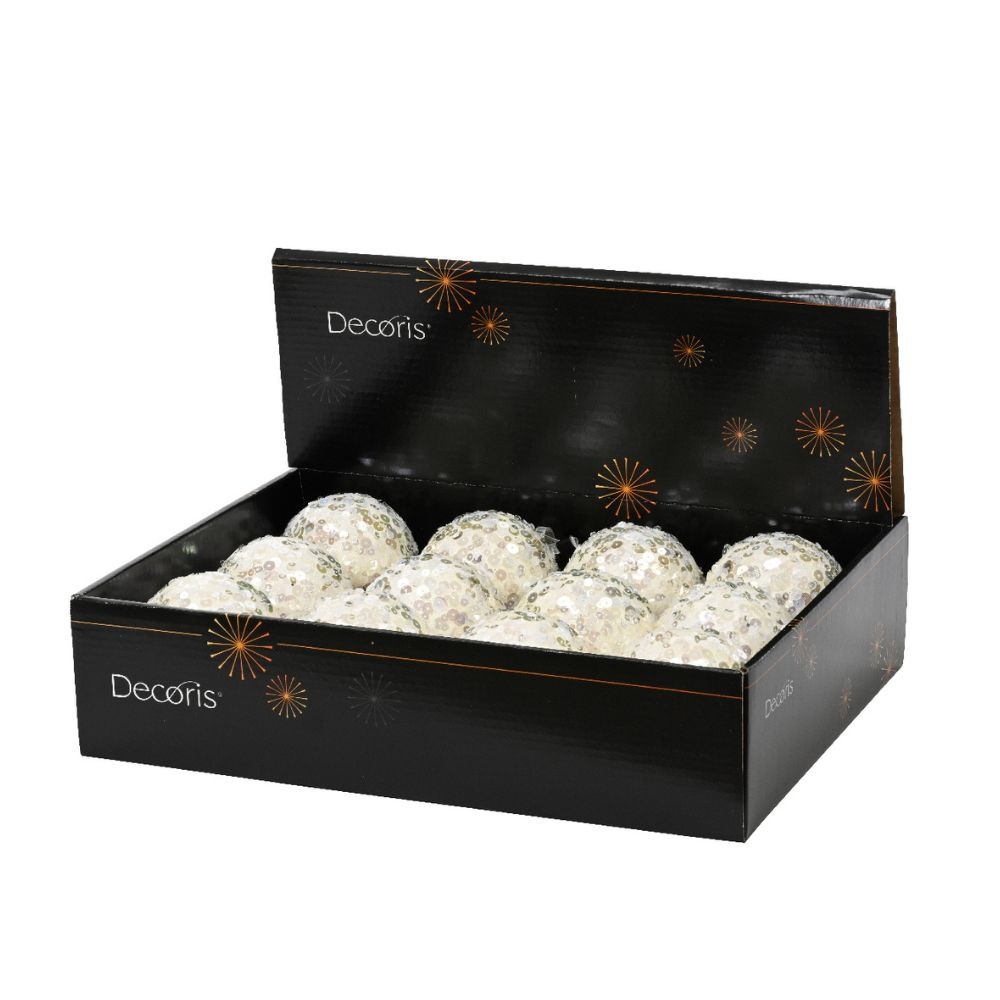 Gedecoreerde kerstbal ø8cm | foam | wolwit