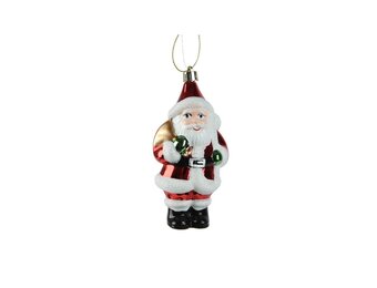 Kersthanger van kerstman met cadeau zak | rood | kunststof/onbreekbaar | 13cm