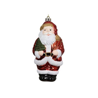 Kersthanger van kerstman met glitters | rood/goud | kunststof/onbreekbaar | 17cm