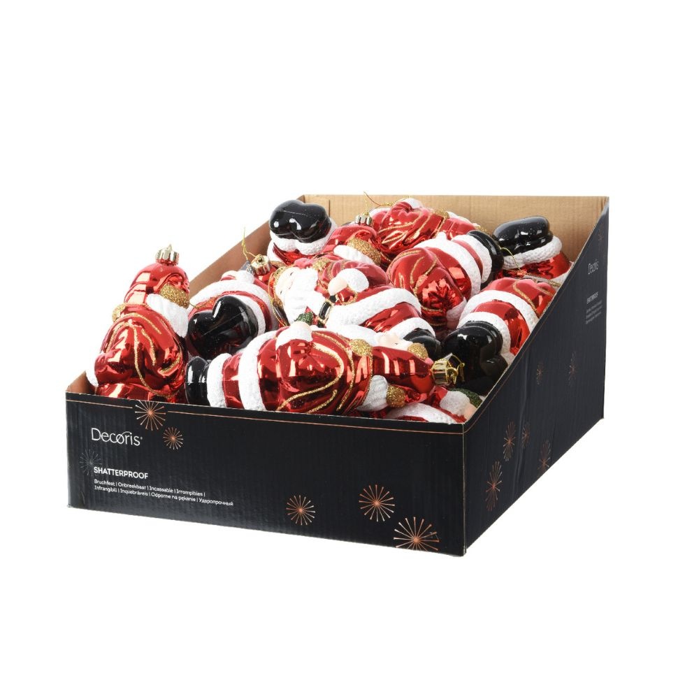 Kersthanger van kerstman met glitters | rood/goud | kunststof/onbreekbaar | 17cm