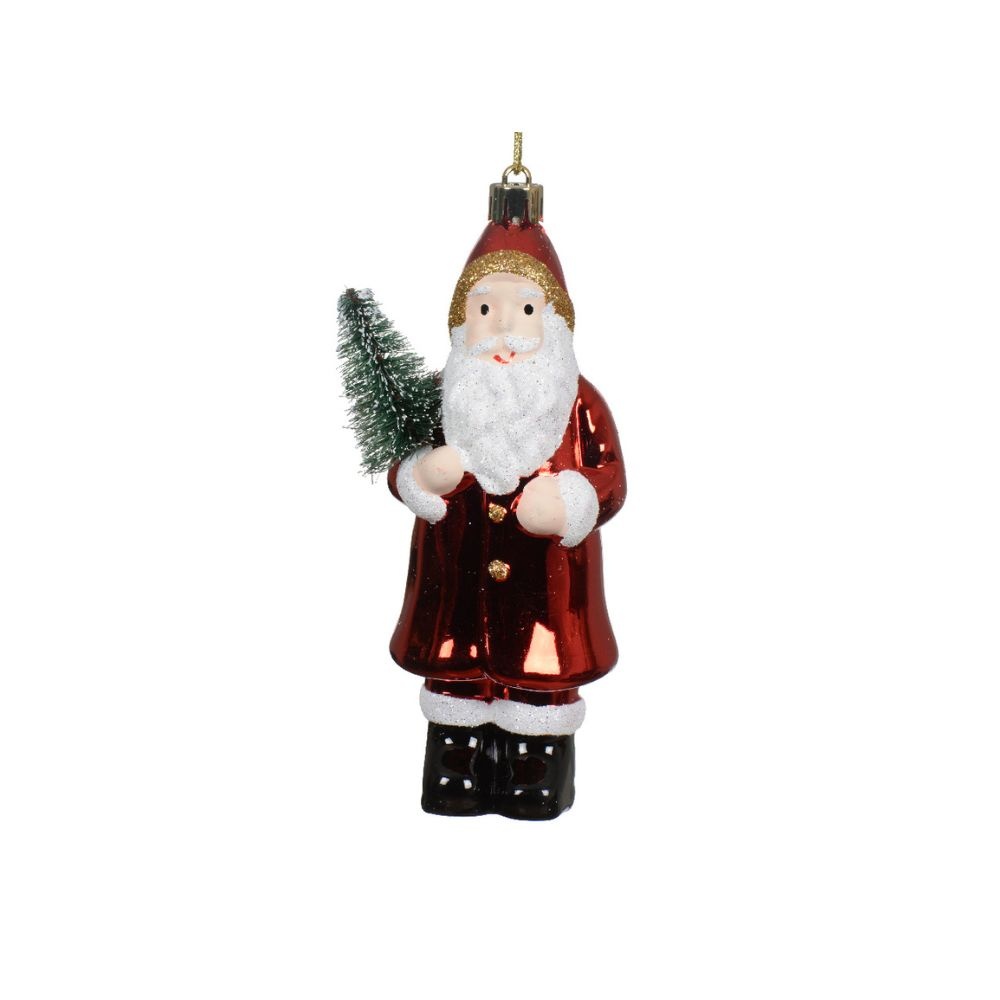 Kersthanger van kerstman met boompje | kunststof/onbreekbaar | 15cm