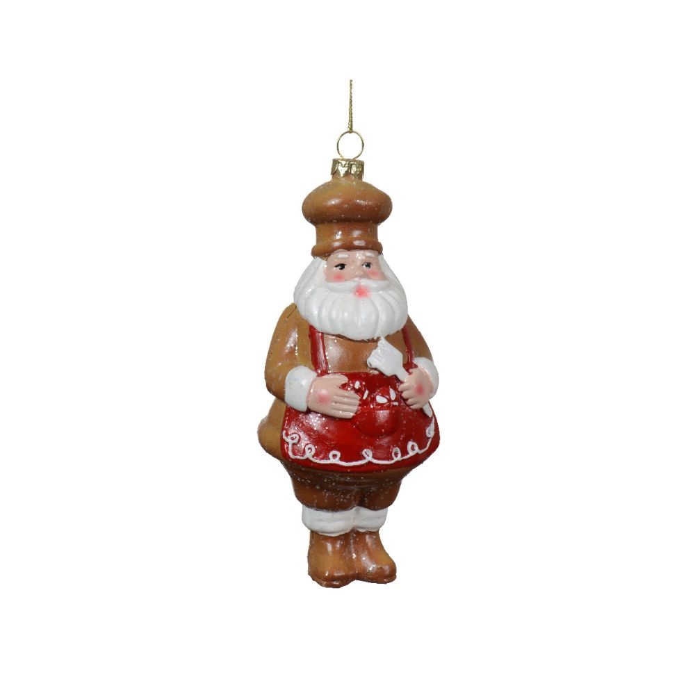 Kersthanger bakkende kerstman | bruin | kunststof/onbreekbaar | 7,5cm
