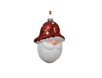 Kersthanger van kerstman met glitter hoed | wit/rood | kunststof/onbreekbaar | 15cm