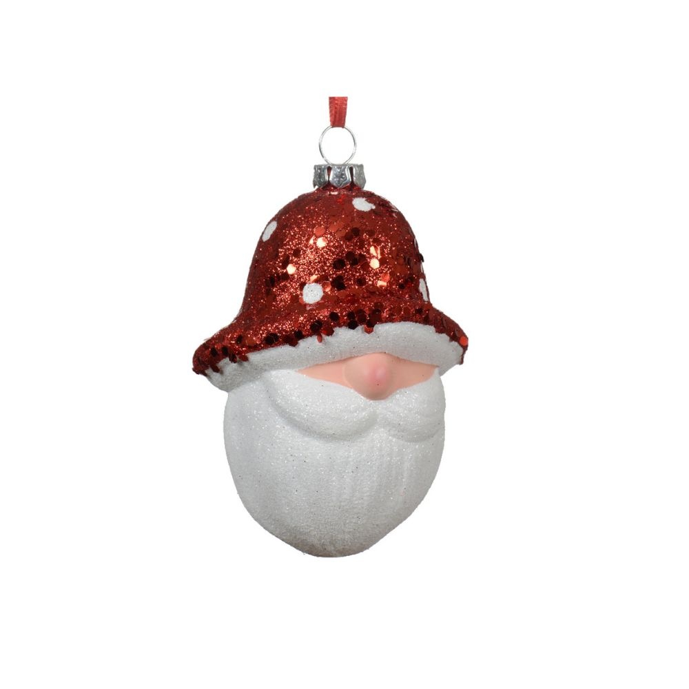 Kersthanger van kerstman met glitter hoed | wit/rood | kunststof/onbreekbaar | 15cm