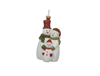Kersthanger sneeuwpop familie | kunststof | wit | 9,5cm