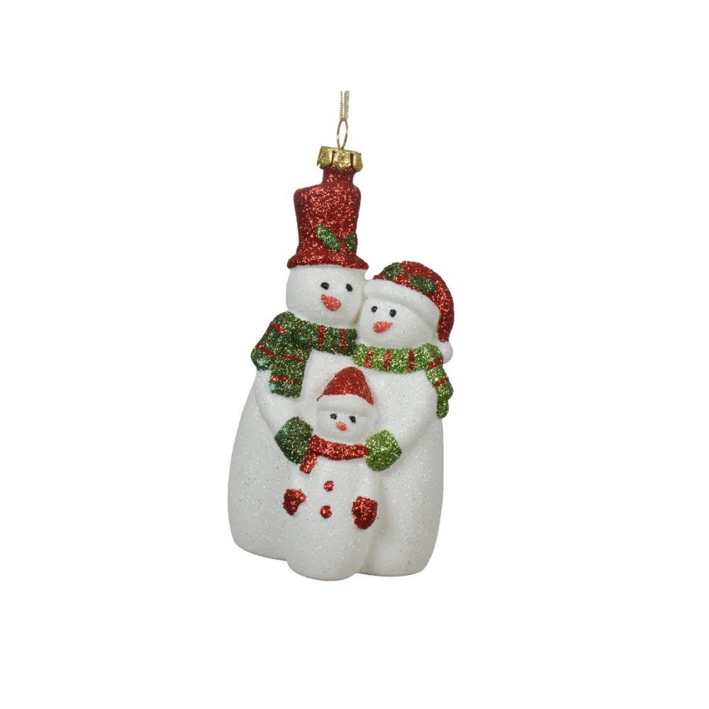 Kersthanger sneeuwpop familie | kunststof | wit | 9,5cm