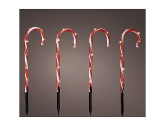 Zuurstok tuinsteker met LED lampjes set van 4 | geschikt voor buiten | incl. 8 functies | zwart | warm wit | 25cm