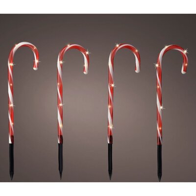 Zuurstok tuinsteker met LED lampjes set van 4 | geschikt voor buiten | incl. 8 functies | zwart | warm wit | 25cm