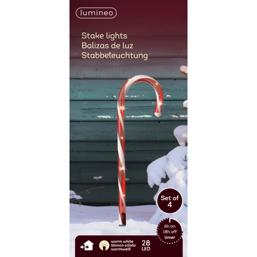 Zuurstok tuinsteker met LED lampjes set van 4 | geschikt voor buiten | incl. 8 functies | zwart | warm wit | 25cm