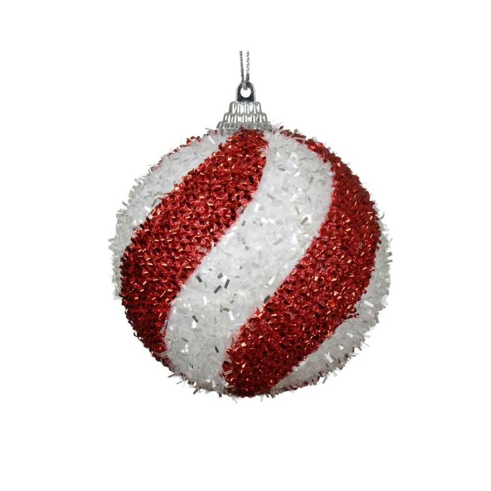Gedecoreerde kerstbal ø10cm | foam | rood/wit