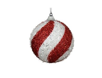 Kerstbal | foam | op draad | rood/wit| 6cm