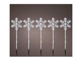 LED tuinsteker sneeuwvlok van acryl set van 5 | geschikt voor buiten | transparent/koel wit