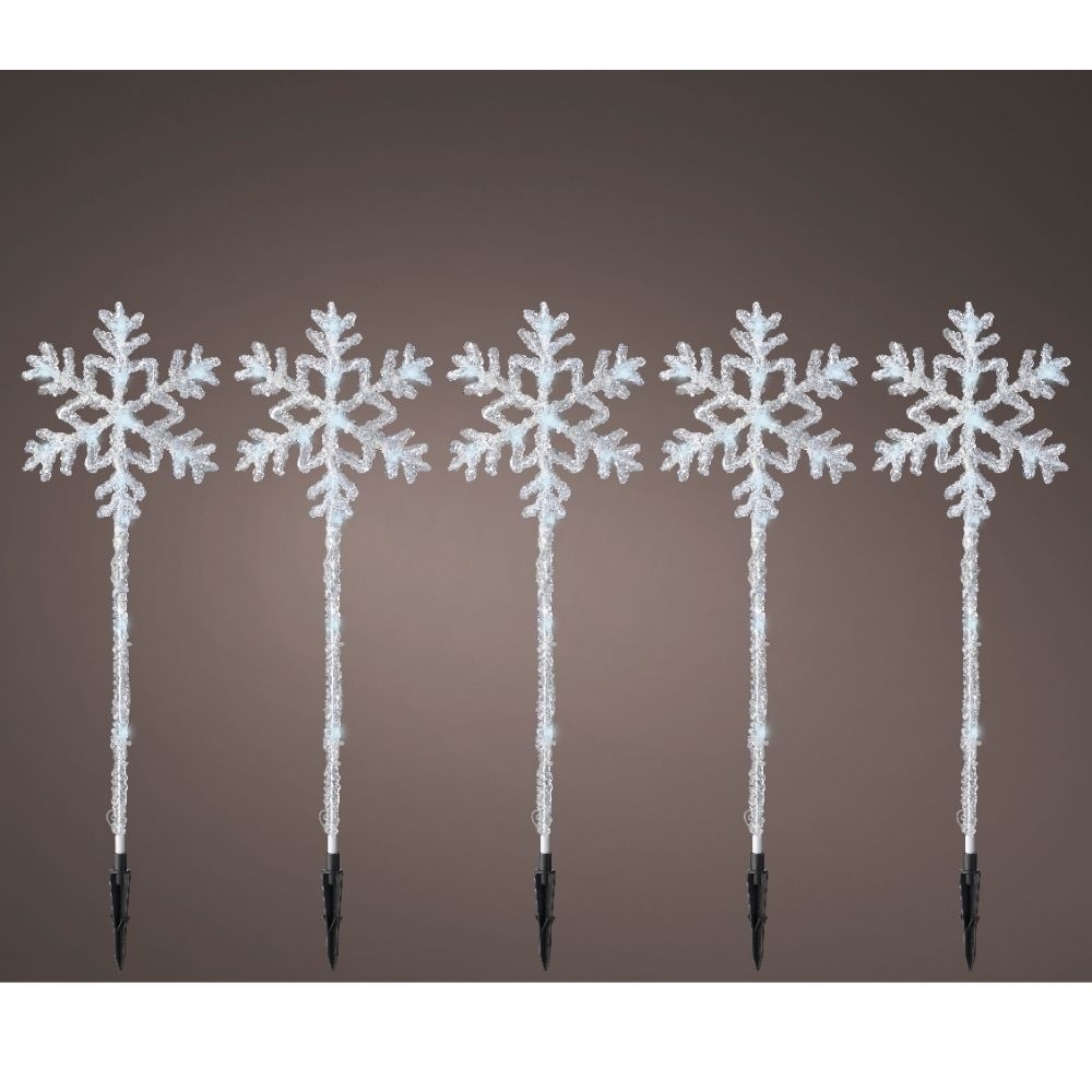 LED tuinsteker sneeuwvlok van acryl set van 5 | geschikt voor buiten | transparent/koel wit