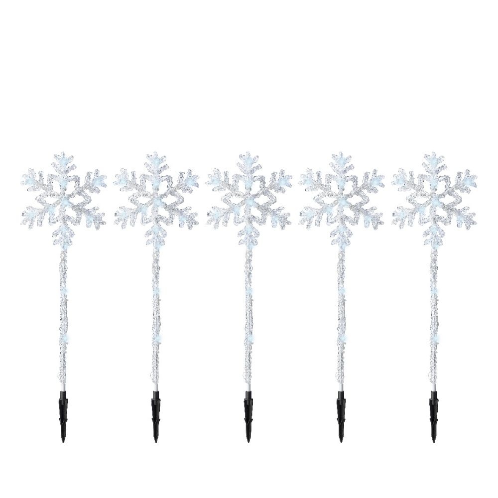 LED tuinsteker sneeuwvlok van acryl set van 5 | geschikt voor buiten | transparent/koel wit