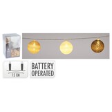 Raffia kerstballen slinger 10 stuks met LED lampjes | wit | 150cm