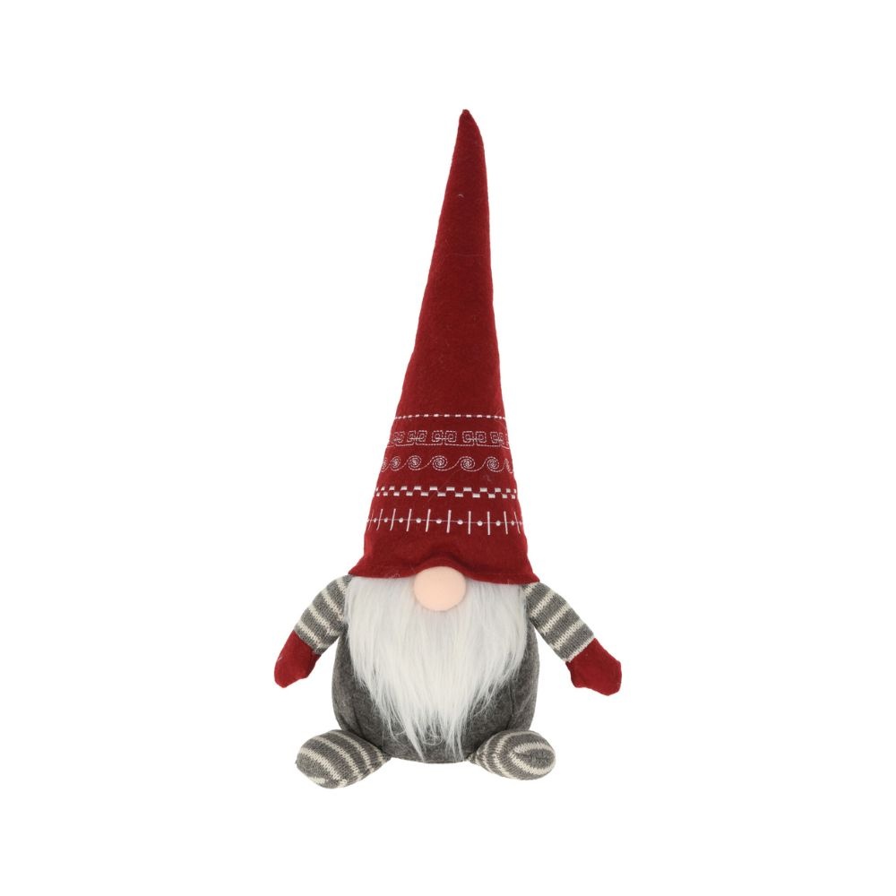 Kerst gnoom staand | rood/grijs | 49cm