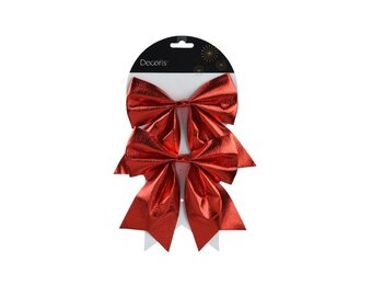 Kerststrik | polyester | rood/glanzend | set van 2 | 17cm