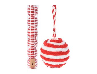 Kerstballen set fluffy rood/wit | 6 stuks | 6cm