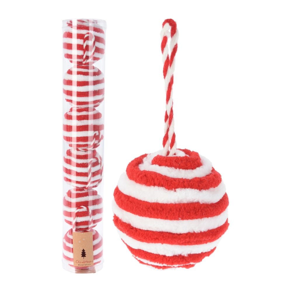 Kerstballen set fluffy rood/wit | 6 stuks | 6cm