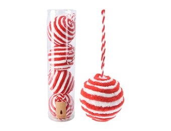 Kerstballen set 4-delig | rood/wit | fluffy | 8cm