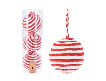 Kerstballen set fluffy rood/wit | 3 stuks | 10cm
