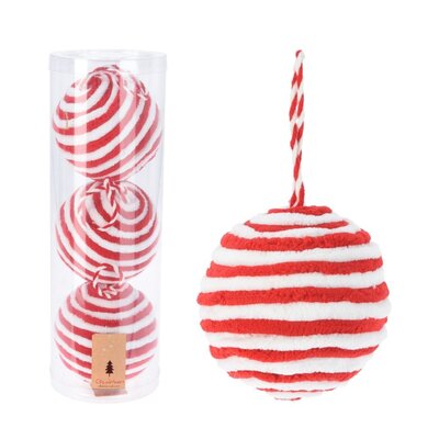 Kerstballen set fluffy rood/wit | 3 stuks | 10cm