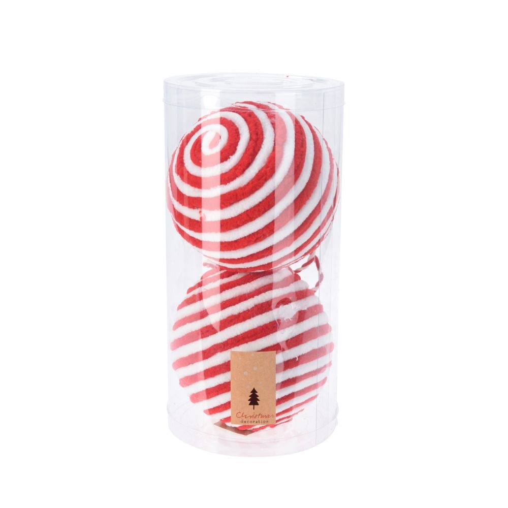 Kerstballen set 2-delig | rood/wit | fluffy | 12cm