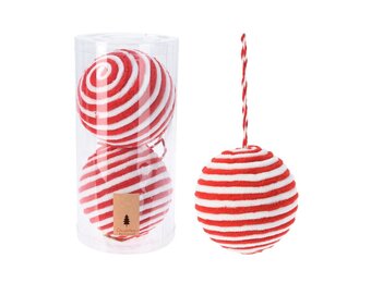 Kerstballen set 2-delig | rood/wit | fluffy | 12cm