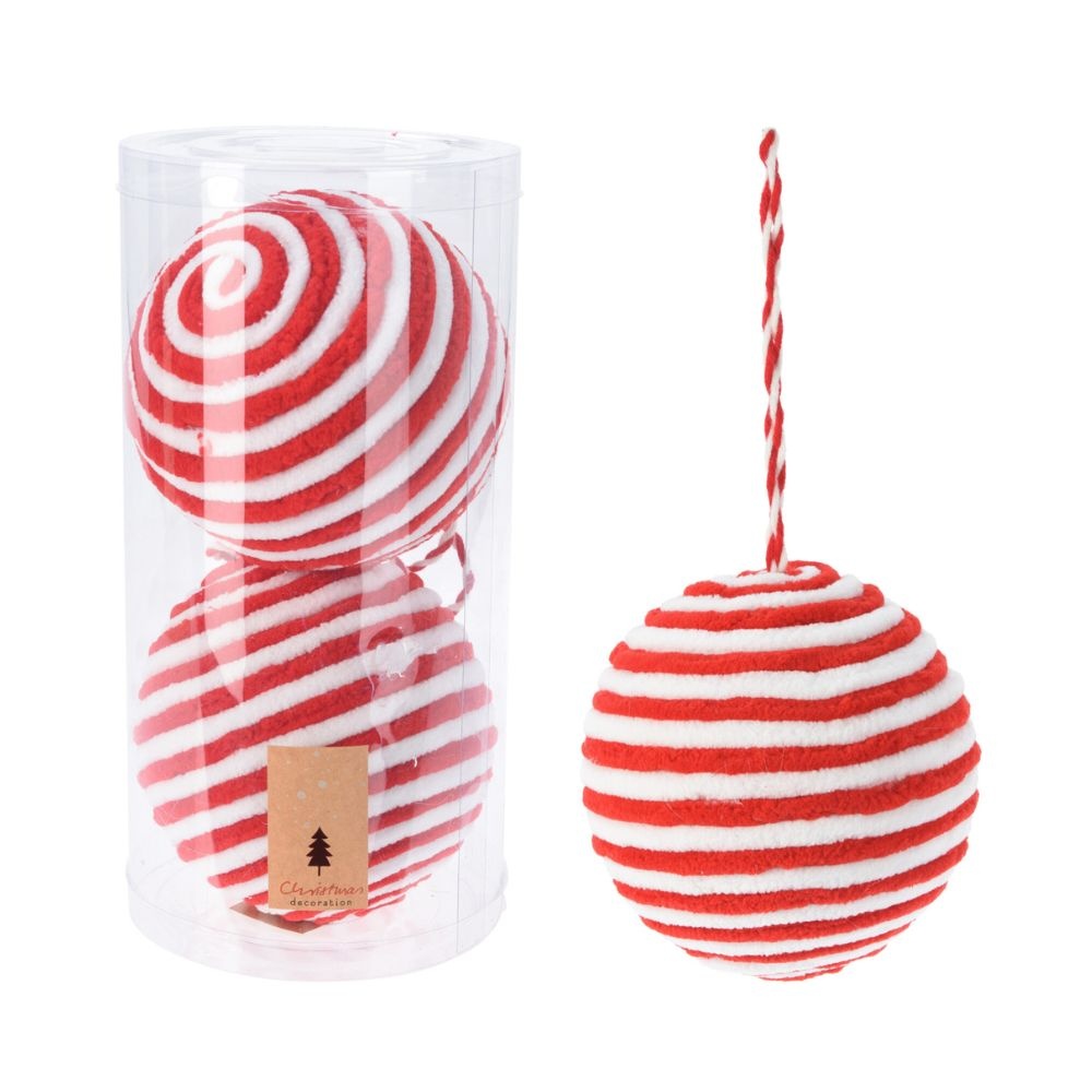 Kerstballen set 2-delig | rood/wit | fluffy | 12cm