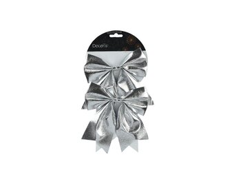 Kerststrik | polyester | zilver/glanzend | set van 2 | 17cm