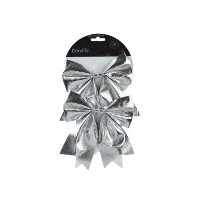 Kerststrik | polyester | zilver/glanzend | set van 2 | 17cm