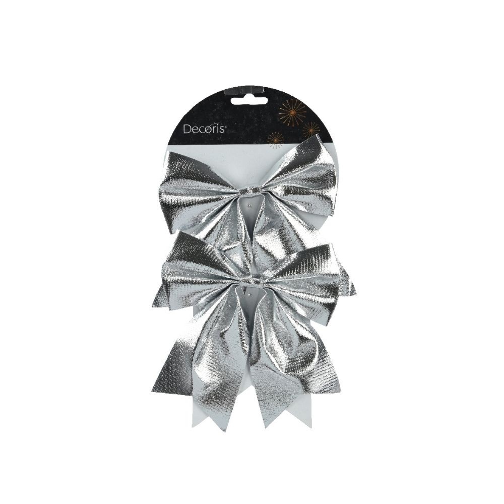 Kerststrik | polyester | zilver/glanzend | set van 2 | 17cm