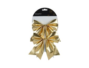 Kerststrik | polyester | goud/glanzend | set van 2 | 17cm