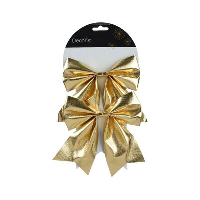 Kerststrik | polyester | goud/glanzend | set van 2 | 17cm