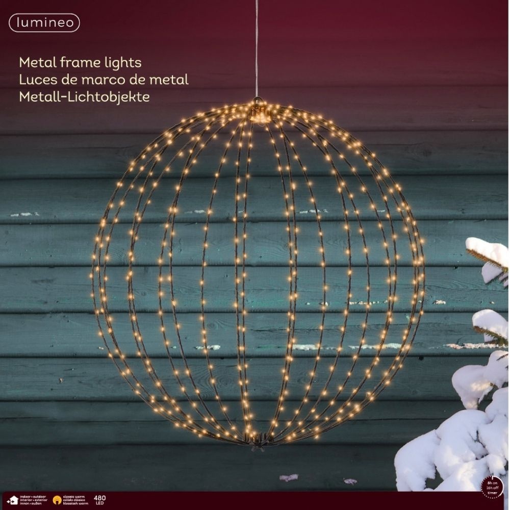 Metalen bal met LED lampjes | geschikt voor buiten | zwart/ klassiek warm | 58cm