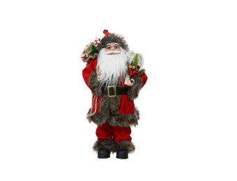 Kerstman pop met bruin/rode bontjas | polyester | 45cm