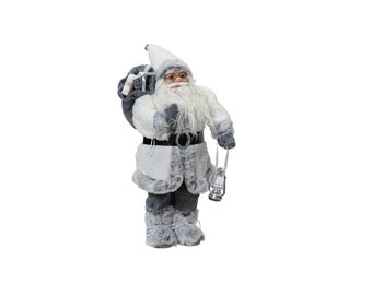 Kerstman in winterse outfit met lamp | polyester | wit/grijs | 45cm