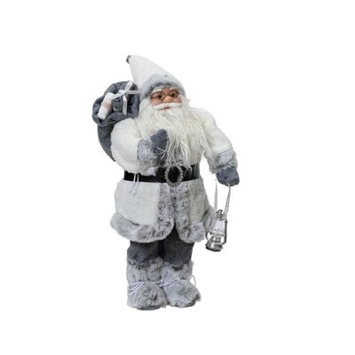 Kerstman in winterse outfit met lamp | polyester | wit/grijs | 45cm