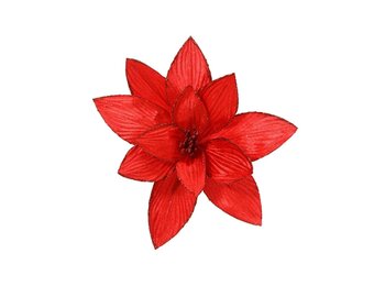 Poinsettia/kerstbloem op clip | polyester | fluweel | rood | 15cm