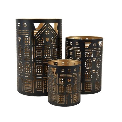 Theelichthouder van ijzer set van 3 | zwart | 20cm