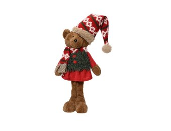 Knuffelbeertje bruin met kerstmuts | 35cm
