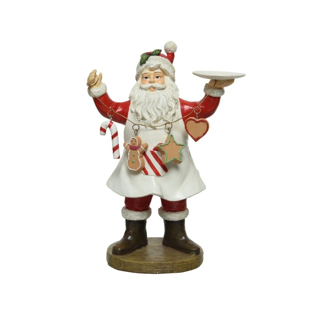 Kerstman met kerstslinger | porselein | rood/wit | 23cm