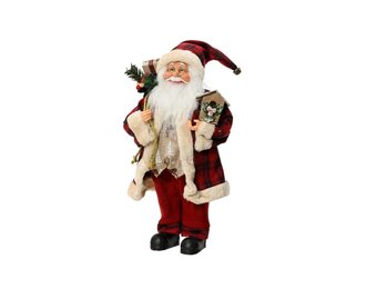 Kerstman in klassieke outfit met huisje | polyester | rood | 30cm