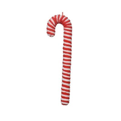 Kersthanger zuurstok | polyester | op draad | rood/wit | 22cm