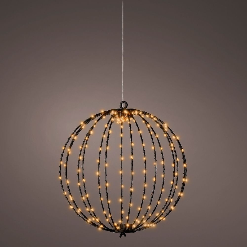 Metalen bal met LED lampjes | geschikt voor buiten | zwart | klassiek warm | 28cm