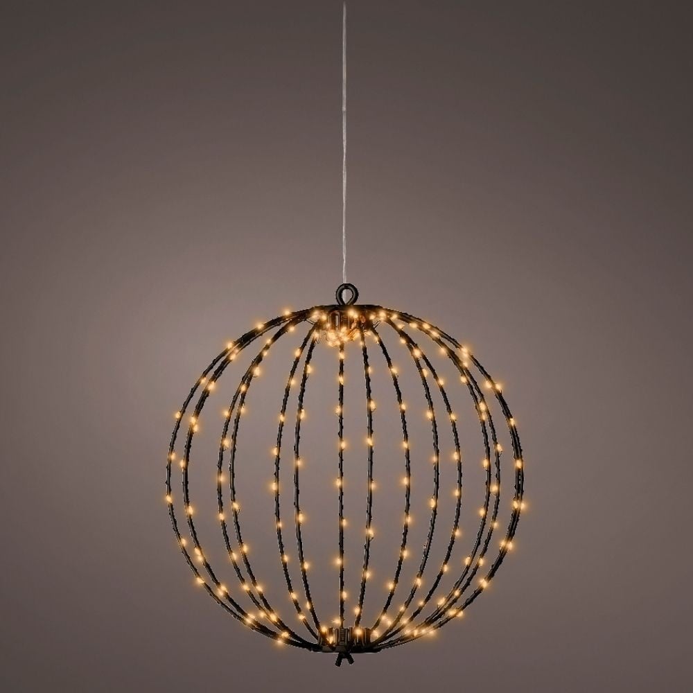 Metalen bal met LED lampjes | geschikt voor buiten | zwart | klassiek warm | 28cm