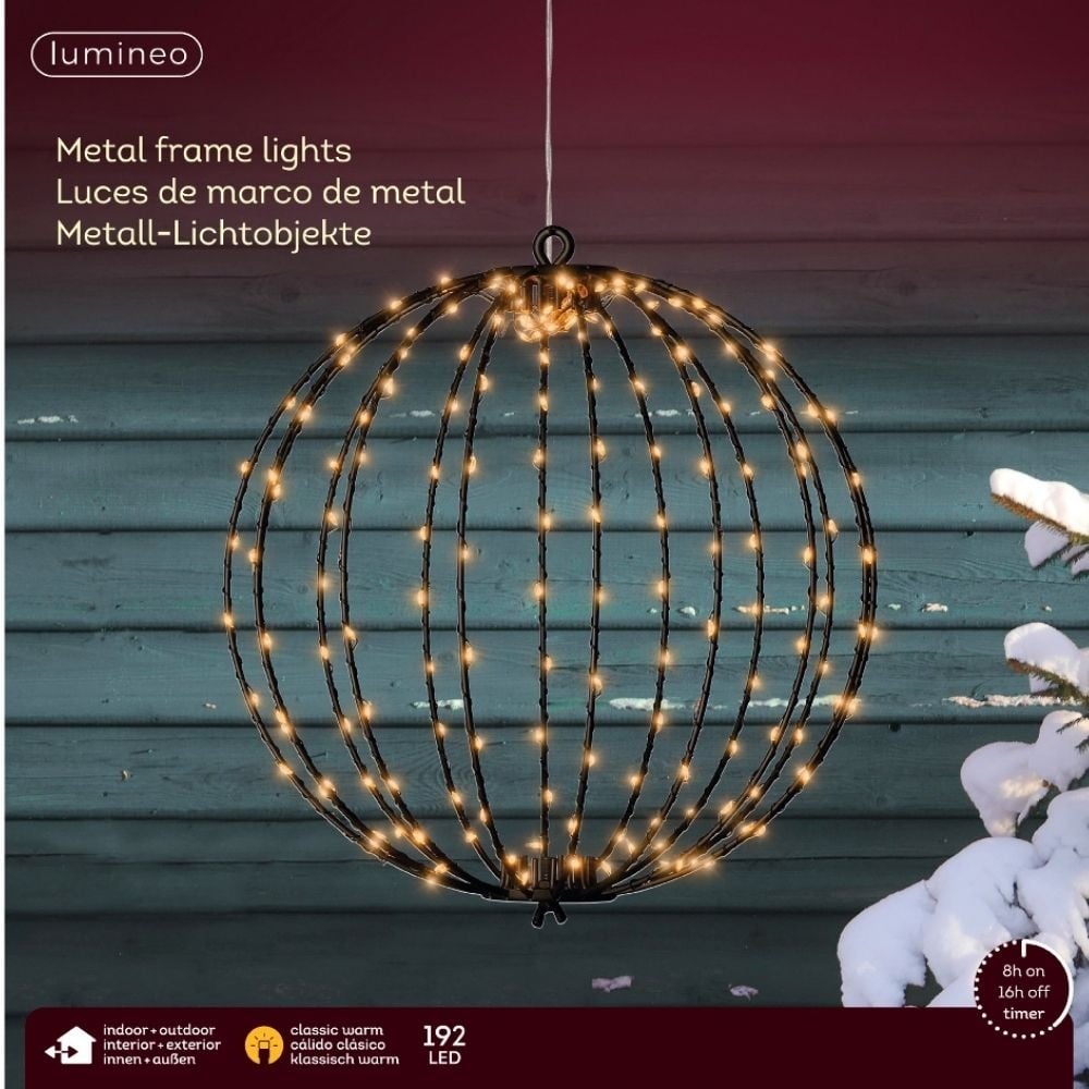Metalen bal met LED lampjes | geschikt voor buiten | zwart | klassiek warm | 28cm
