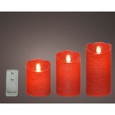 LED kaarsen set van 3 | wax | kerstrood/warm wit met bewegend lampje | ø7,5x15/12,5/10cm