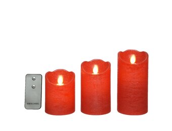 LED kaarsen set van 3 | wax | kerstrood/warm wit met bewegend lampje | ø7,5x15/12,5/10cm
